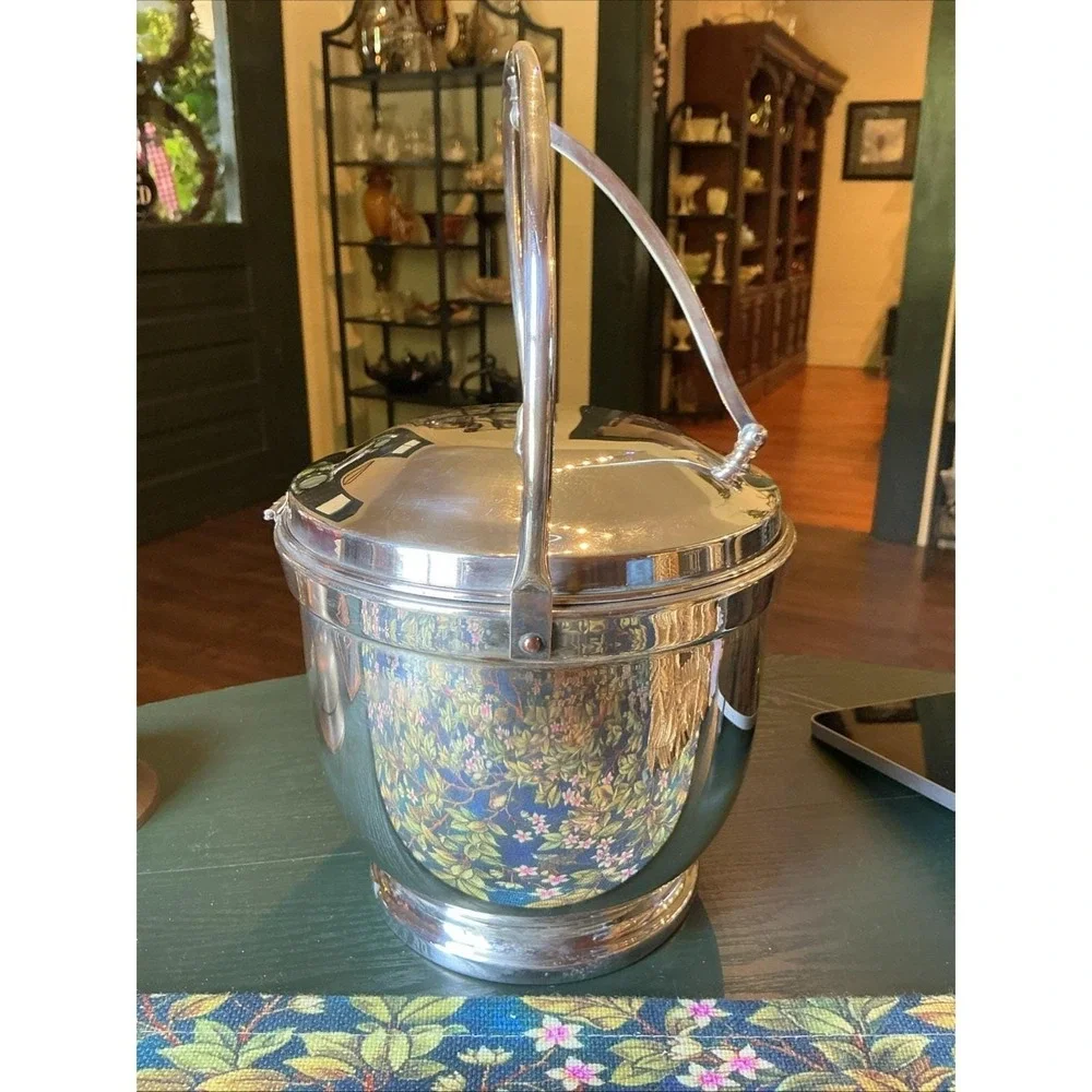 VTG Poole & Co Silver Plated Mid Century Modern Hinged Insulated Ice Bucket